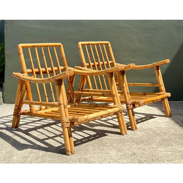 Tan Vintage Pagoda Rattan Lounge Chairs After John Wisner For Sale - Image 8 of 12
