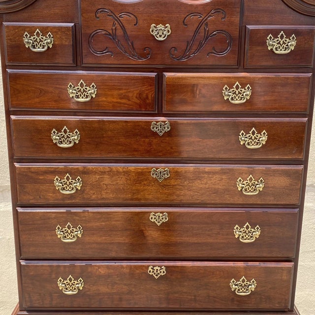 Thomasville Vintage Thomasville Queen Anne Style Cherry Wood Highboy Tall Chest Dresser For Sale - Image 4 of 12