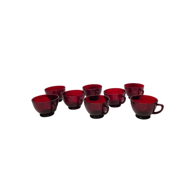 Mid 20th Century Set of 8 Vintage Anchor Hocking Ruby Red Punch Cups — 4 Sets Available For Sale - Image 9 of 15