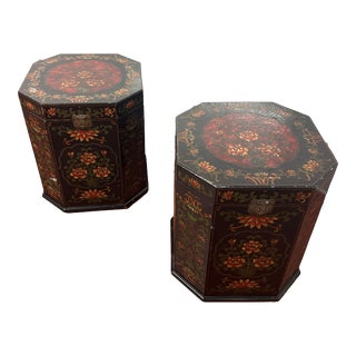 1990s Octagonal Chinoiserie Side Tables - a Pair For Sale