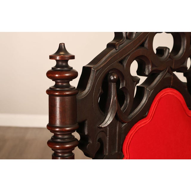 Gothic Revival Walnut Carved Wood Throne Pair Of Armchairs For Sale - Image 10 of 18