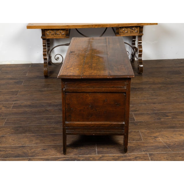 Brown Late 17th Century English Oak Wedding Coffer with Monogram and Carved Rosettes For Sale - Image 8 of 12