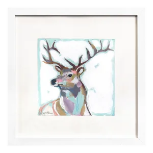 Buck Yeah - Abstract Deer Painting on Paper With White Frame Original Artwork by Kellie Newsome
