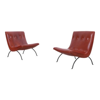 Mid-Century Leather and Iron "Scoop" Lounge Chairs by Milo Baughman, 1950s For Sale