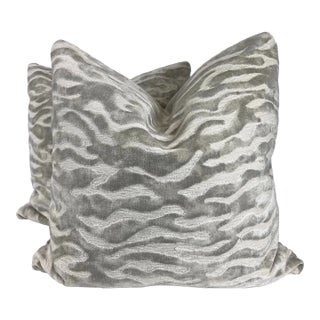 Tiger Cut Velvet in Pearl 22" Pillows-A Pair For Sale