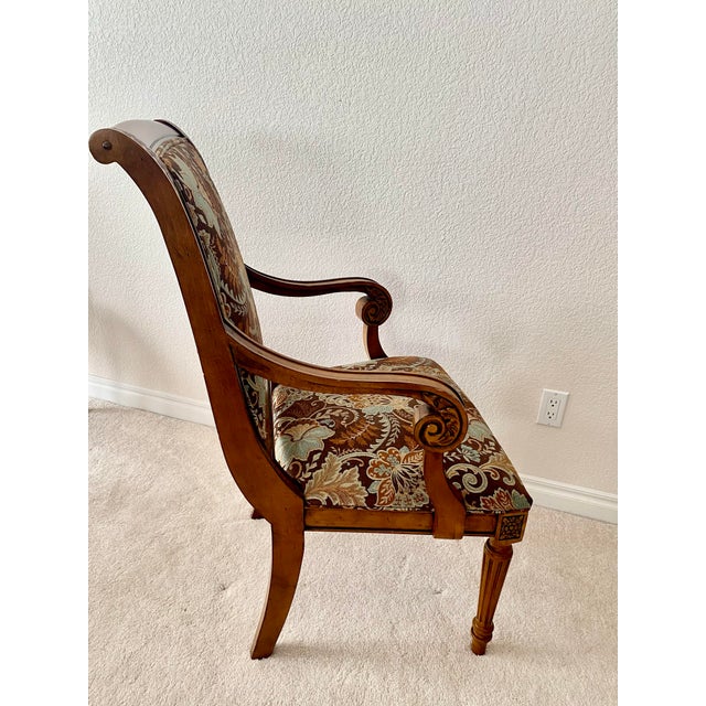 2000 - 2009 Ethan Allen Vintage French Regency Louis XVI Style Carved Wood & Beautifully Upholstered Set of Eight Chairs Excellent Mint Condition For Sale - Image 5 of 18