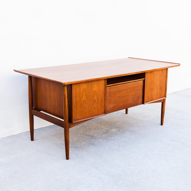 Brown Vintage Restored Arne Vodder Teak Executive Desk by h.p. Hansen, Denmark 1960s For Sale - Image 8 of 15