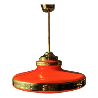 Glass Red Ceiling Lamp with Brass Elements, Sweden, 1970s For Sale