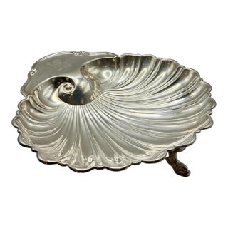 Vintage Silver-Plated Footed Shell Shaped Serving Tray With Fish Feet For Sale