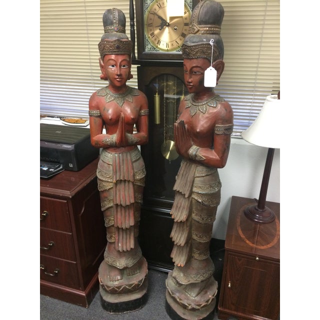 5Ft Antique HandCarved Asian Statues Pair Chairish