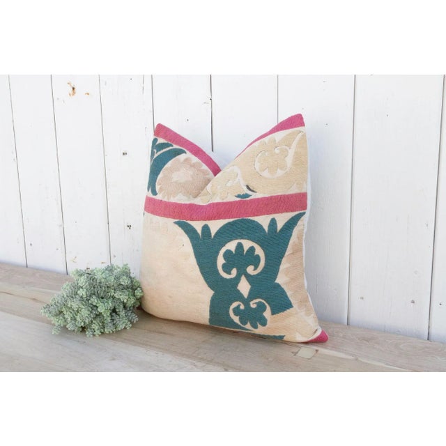 1960s Orchid Vintage Suzani Pillow For Sale - Image 5 of 9