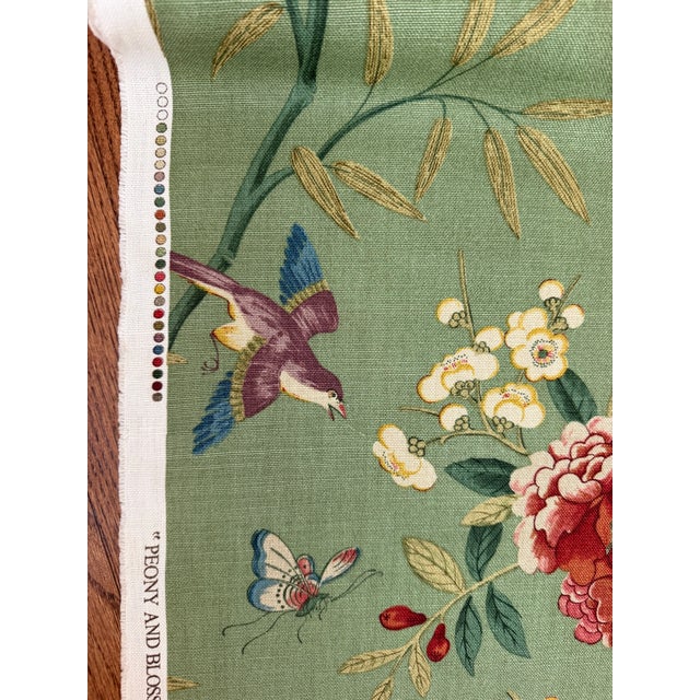 Traditional Gp & J Baker Lee Jofa Linen Peony & Blossom Leaf Green Red 1 6/8 Yards Fabric For Sale - Image 3 of 4