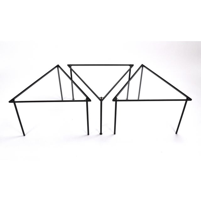 Set of Three Vintage Mid-Century Modern Steel and Glass Triangular Side ...