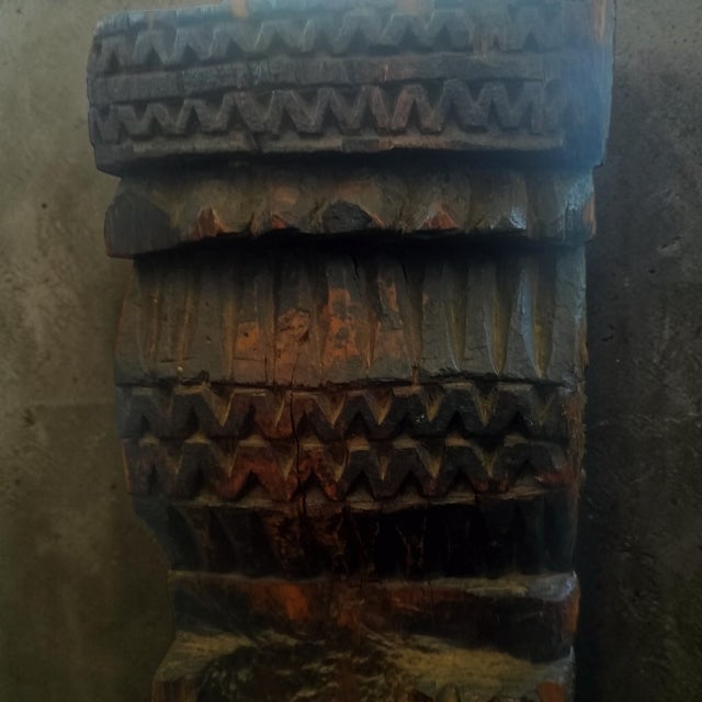 Tribal 19 Th. Century Hand Carved Mounted on a Stand Pillar From Nuristan. For Sale - Image 3 of 3