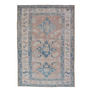 Turkish Oushak Vintage Carpet With Tri Medallion Design 4'5 X 6'8 For Sale