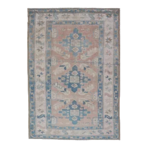 Turkish Oushak Vintage Carpet With Tri Medallion Design 4'5 X 6'8