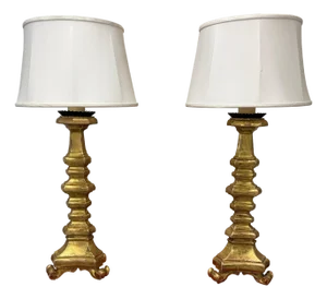 Mid 20th Century Carved Gilt Wood Italian Tall Lamps