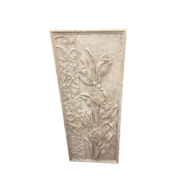 Vintage Classical Botanical Tulip & Acanthus Scroll Hand-Carved Marble Wall Relief Panel For Sale - Image 4 of 12
