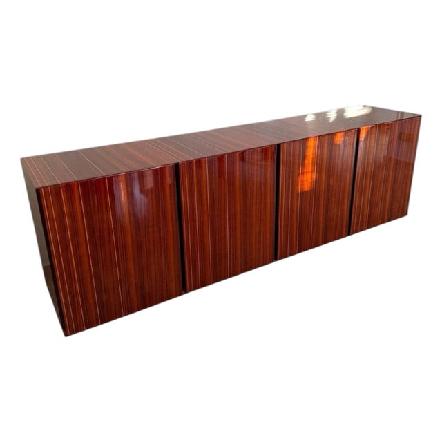 Vintage Monumental Zebrawood Lacquered Sideboard, 1970s For Sale