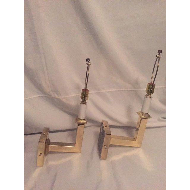 Metal Vintage Modern Square Arm Wall Lamps Heavy Brass in the Style of Karl Springer - a Pair For Sale - Image 7 of 12