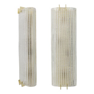 Modern Italian Brass and Murano Glass Textured Wall Sconces, 2000, Set of 2 For Sale