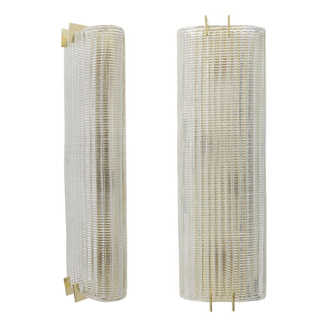 Modern Italian Brass and Murano Glass Textured Wall Sconces, 2000, Set of 2 For Sale