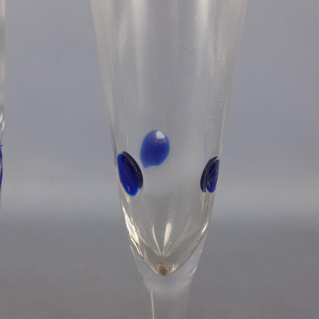 Blue Murano Glass Flute Glasses, 1970s, Set of 5 For Sale - Image 8 of 14