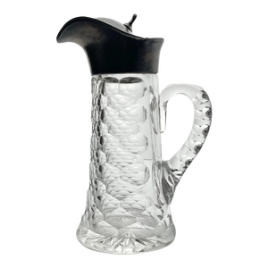 Antique Honey Comb Pattern Crystal & Silverplate Syrup Jar Pitcher