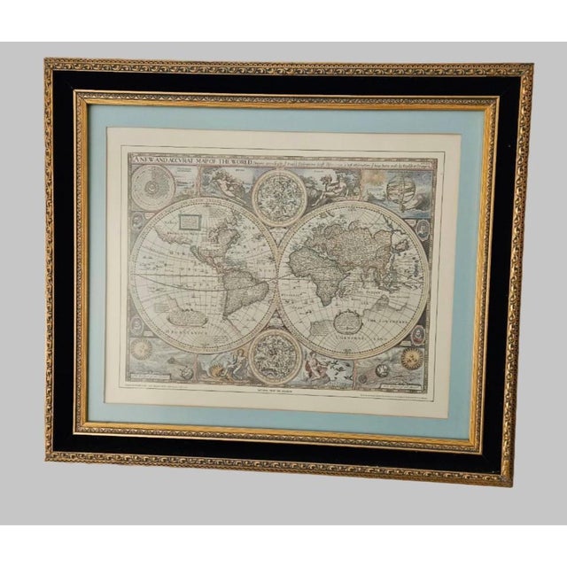 English Vintage British Maritime Museum Greenwich Framed World Map 1626 Print by John Speed For Sale - Image 3 of 13
