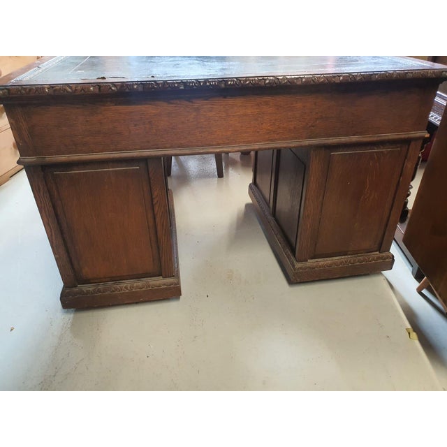 Antique Carved Oak Desk with Lion Handles, 1890s For Sale - Image 3 of 13