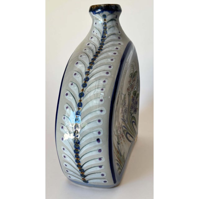 Vintage Erandi Tonalá Pottery Flask Vase, Hand-Painted, Signed, Circa 1970s For Sale - Image 12 of 13