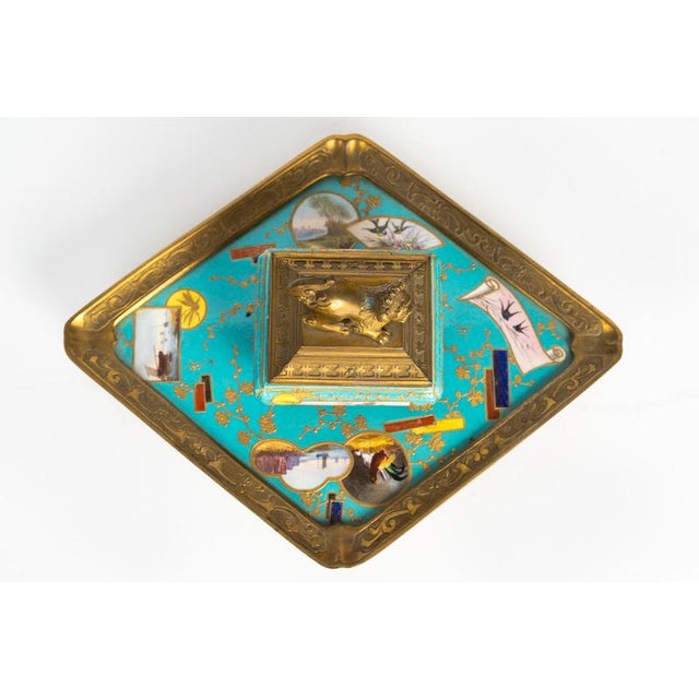 Gilded Bronze and Enameled Earthenware Inkstand For Sale - Image 4 of 10