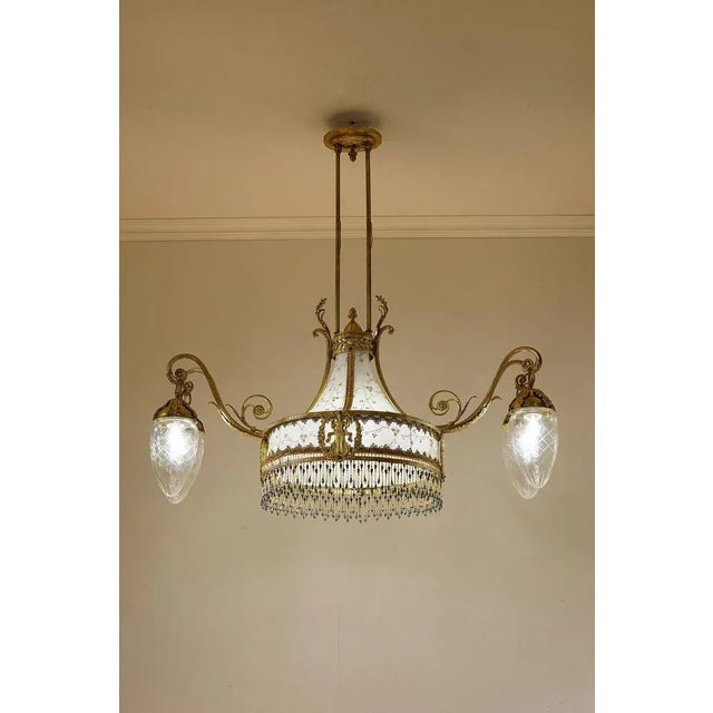 Art Nouveau Chandelier in 5-Light Golden Brass, 1890s For Sale - Image 9 of 12