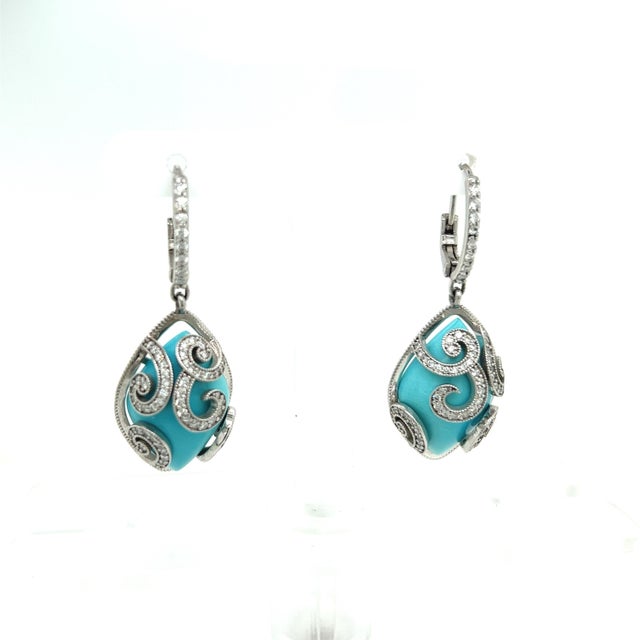Sky Blue Persian Turquoise Diamond Pendant Earrings 14k WG 26.85 TCW Certified For Sale - Image 8 of 15