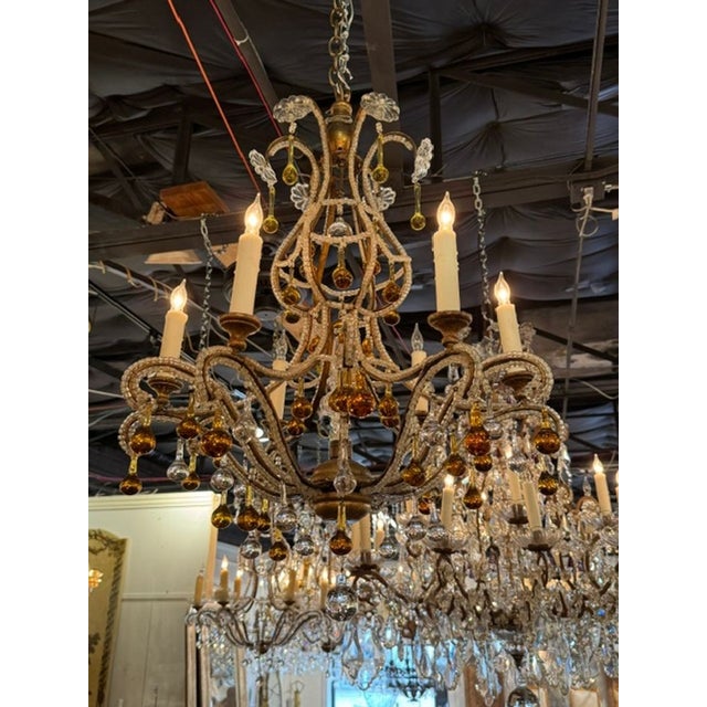 Vintage Italian Beaded and Amber Chandelier For Sale - Image 9 of 11