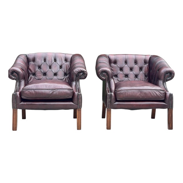 Vintage Chesterfield Club Chairs in Oxblood Leather For Sale