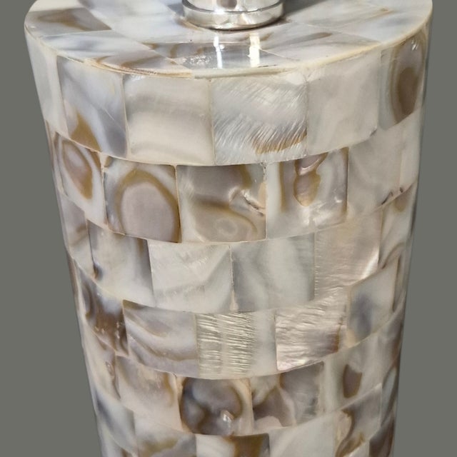 Cream Late 20th Century Coastal Capiz Shell Column Table Lamp For Sale - Image 8 of 10