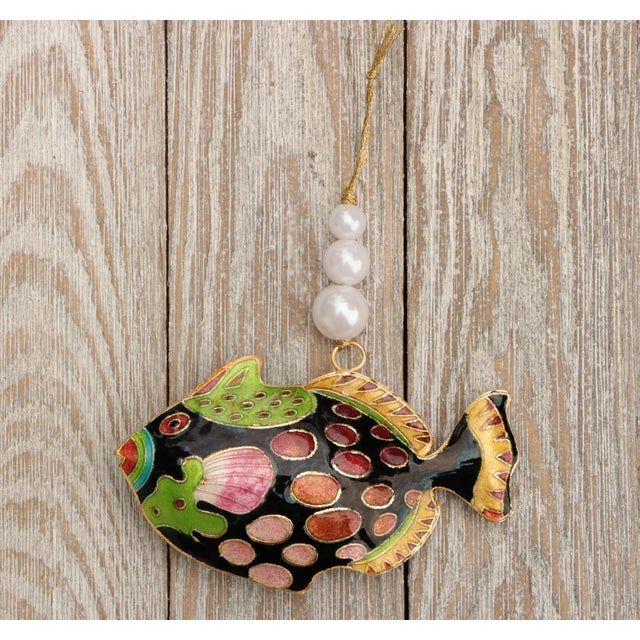 Traditional Cloisonné Spotted Fish Christmas Ornaments - a Pair For Sale - Image 3 of 5