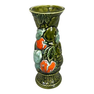 Vintage 1950s-60s Japanese Majolica Green Blue Orange Inarco Style Fruit Vase For Sale