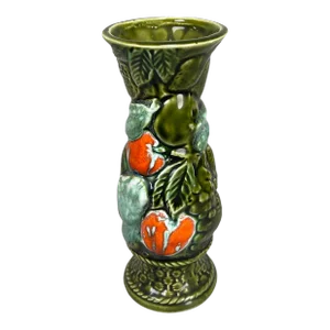 Vintage 1950s-60s Japanese Majolica Green Blue Orange Inarco Style Fruit Vase