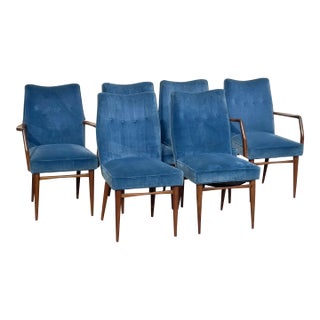 Mid 20th Century Mid-Century Modern Blue Velvet Dining Chairs – Set of Six For Sale