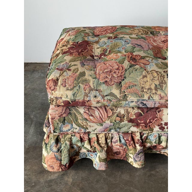 Floral Jacquard Tapestry Skirted Tufted Ottoman, 1980s For Sale - Image 10 of 13