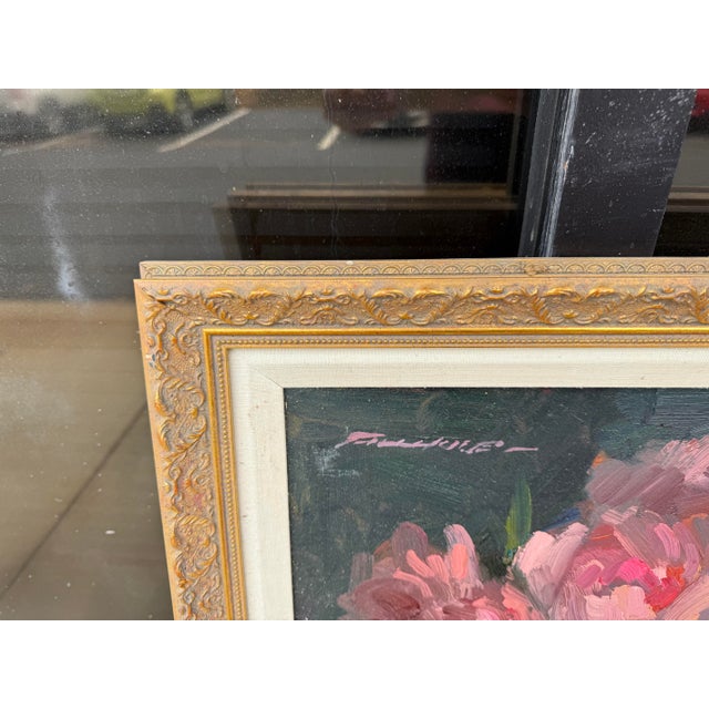 Mid 20th Century 1960s American Giltwood Framed & Signed Floral Peonies Oil on Board - Still Life Roses For Sale - Image 5 of 6