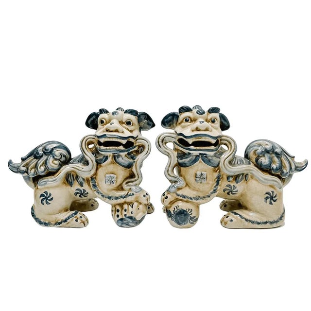 Contemporary Chinese Blue & White Chinese Foo Dogs - A Pair For Sale - Image 9 of 10
