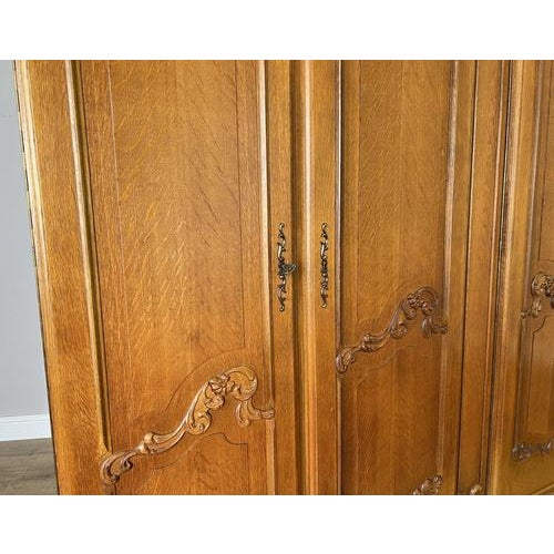 Vintage French Louis XVI Style Carved 4-Door Armoire For Sale - Image 4 of 15