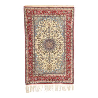 Vintage Ivory Persian Isfahan Rug - 04'11 X 07'08 For Sale