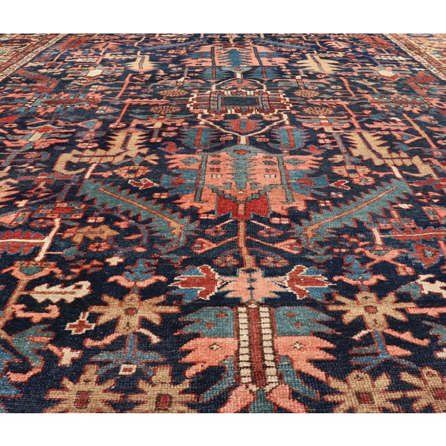Antique Persian Heriz Rug With All-Over Sub-Geometric Design on a Blue Field For Sale - Image 13 of 16