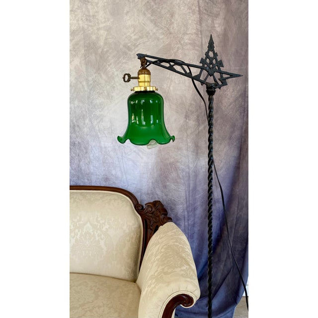 Vintage Art Deco Floor Lamp With Green Glass Tulip Shade For Sale - Image 11 of 15