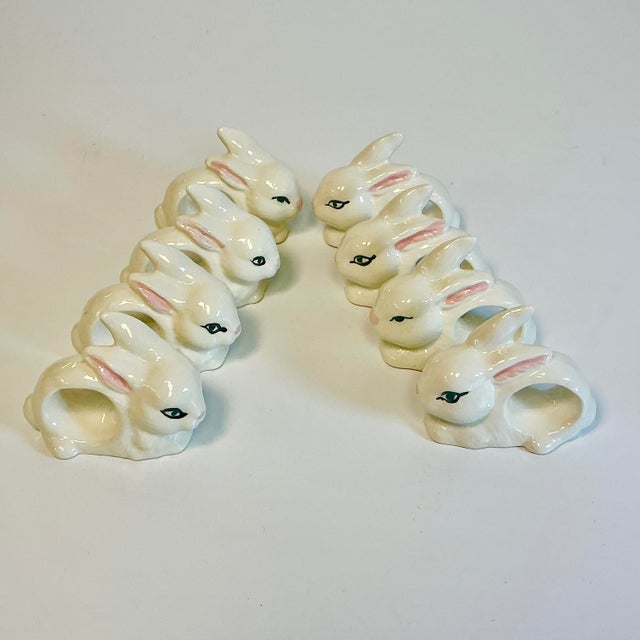 Ivory Vintage Trompe L’Oeil Hollywood Regency Boho Chic Bunny Napkin Rings - Set of 8 - Easter. For Sale - Image 8 of 18