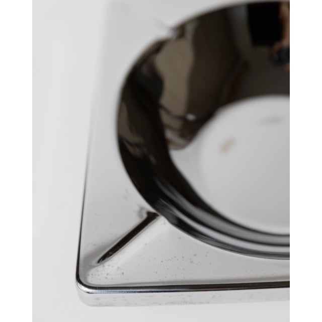 Metal Large Vintage Brutalist Modernist Square Chrome Ashtray, 1980s For Sale - Image 7 of 12